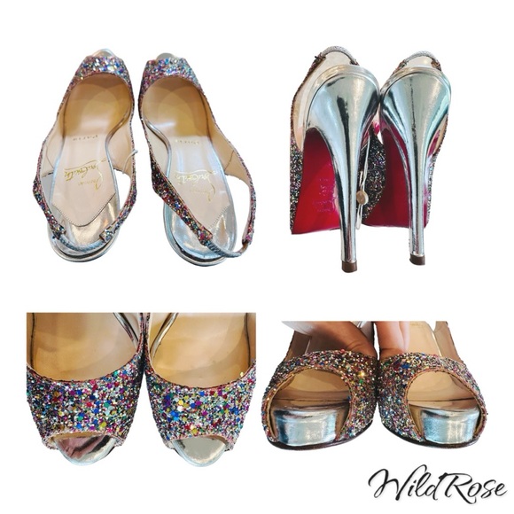CHRISTIAN LOUBOUTIN Sparkle Confetti Glitter Prive Slingback Pump Sandals SZ 36 - Picture 17 of 17